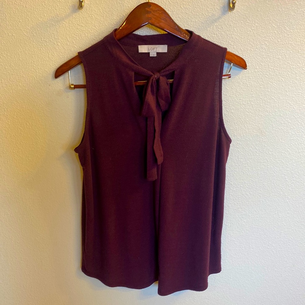 Ann Taylor Loft Deep Purple Sleeveless Blouse with Tie